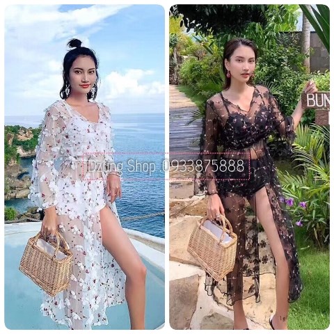 Bikini hoa trắng , đen 