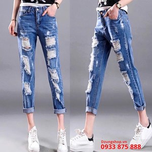 Quần bò thời trang mài thủng phía trước