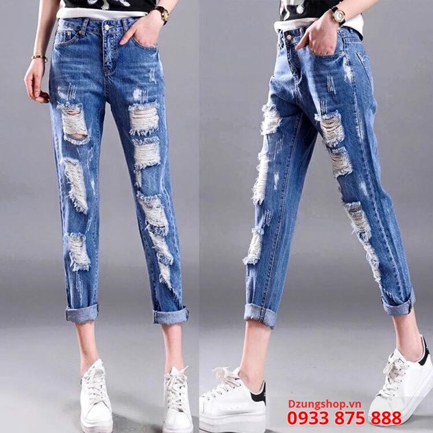 Quần bò thời trang mài thủng phía trước