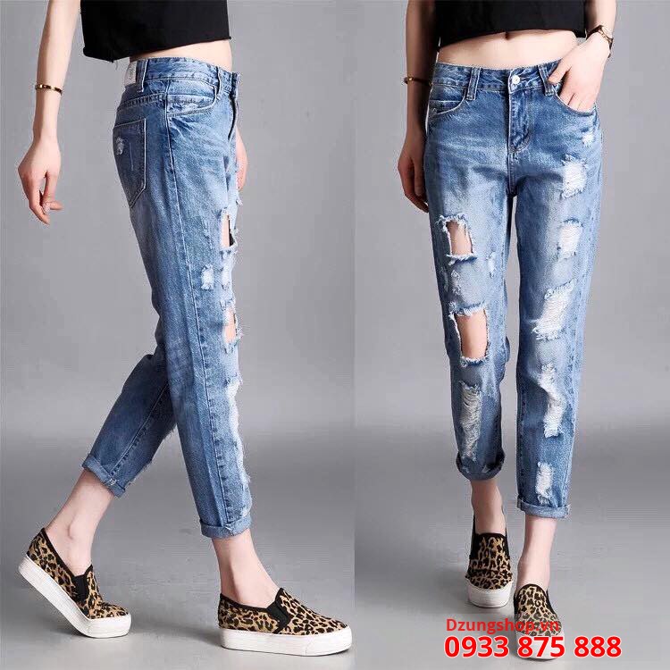 Quần bò thời trang mài thủng phía trước
