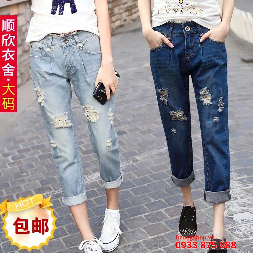 Quần bò thời trang mài thủng phía trước