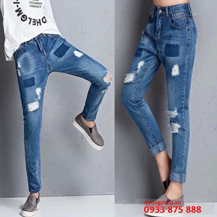 Quần bò thời trang mài thủng phía trước