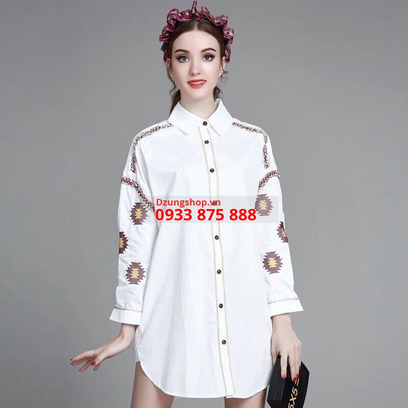 Áo Sơ mi cách điệu dáng dài xuân hè 2016